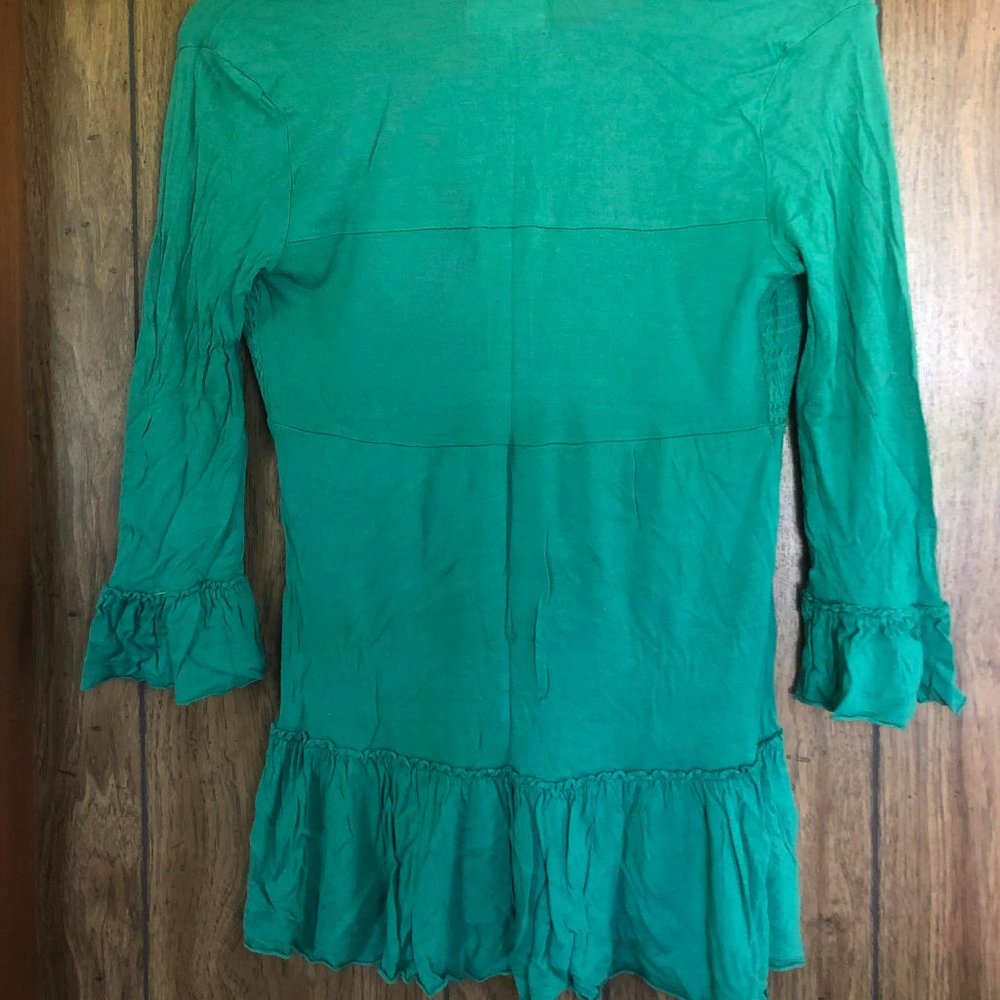 Free People Embroidered Morning Light Ruffle Tunic RARE GREEN - Picture 5 of 5